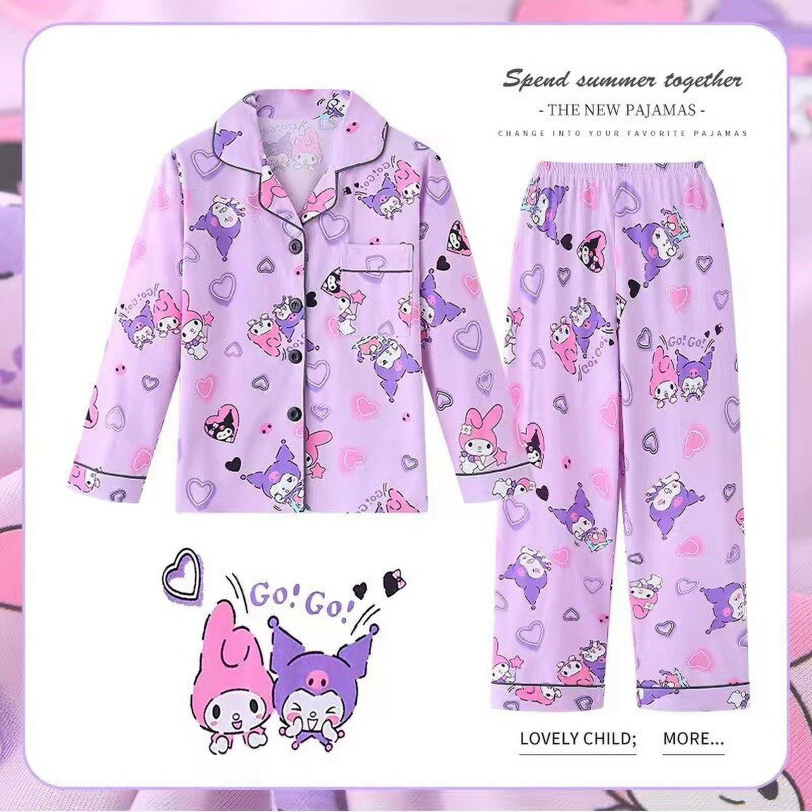 Sanrio Hello Kitty Children Pajamas Suit Long Sleeved Autumn Cinnamoroll Kuromi Autumn Anime Home Sleepwear Student Kids Clothes Walmart