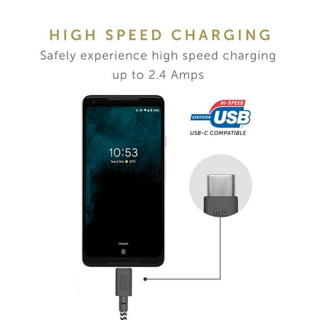 Native Union Belt Cable USB-C to USB-A - 4ft Ultra-Strong Cable with Leather Strap (Zebra)