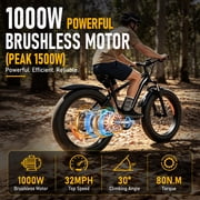 AMYET EB26 Electric Bike for Adults, Peak 1500W 48V 15Ah, 26 Fat Tire Ebike, E-Mountain Bicycle, UL2849