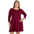 thumbnail image 2 of Women's Three-Quarter Sleeve Swing Dress - Plus Size, Burgundy, XL, 2 of 5