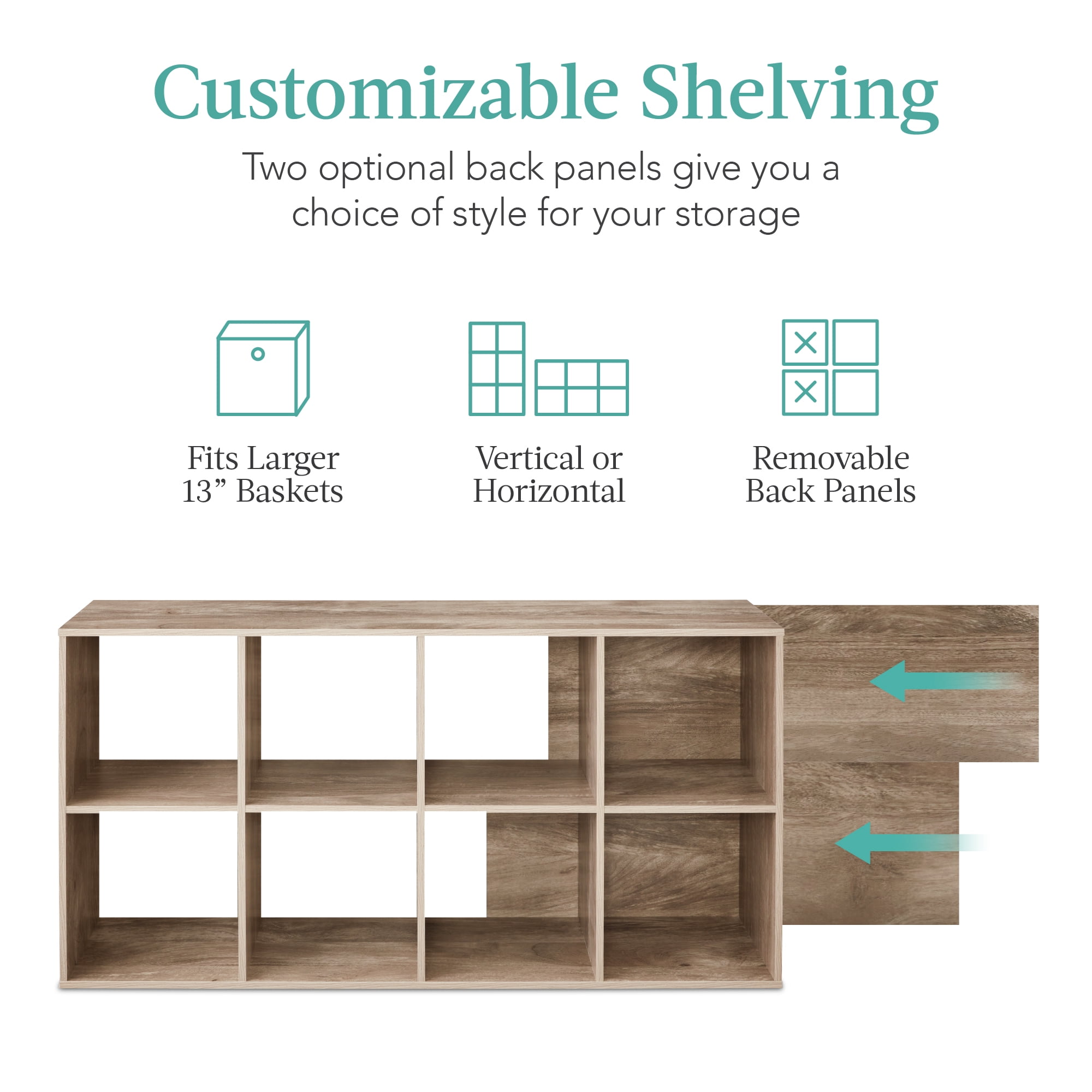 Best Choice Products 8-Cube Bookshelf, 13.5in Display Storage System, Organizer w/ Removable Back Panels - Greige