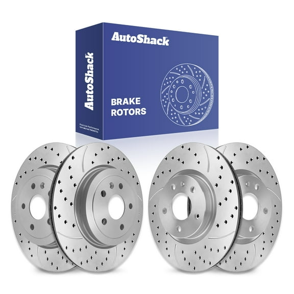 AutoShack Front Vented & Rear Vented Drilled & Slotted Coated Brake Rotors Silver Matte Finish 4-PC Set Replacement for 2010-2015 Chevrolet Camaro TurboGuard