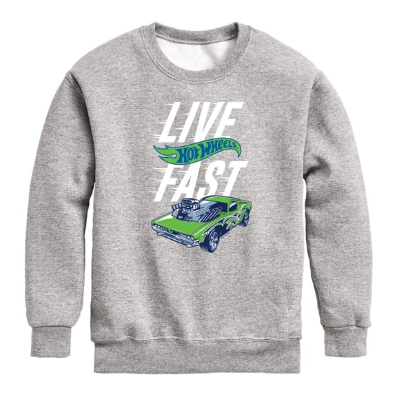 Hot Wheels - Live Fast - Youth Boys Crew Fleece Sweatshirt