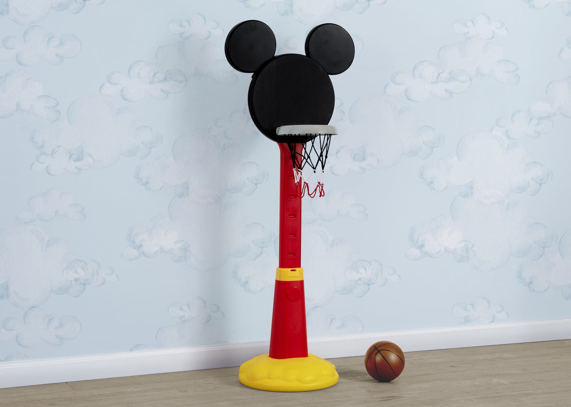 Disney Mickey Mouse Plastic Basketball Set by Delta Children - Includes Basketball Hoop, 1 Basketball and Ball Pump, Red/Black