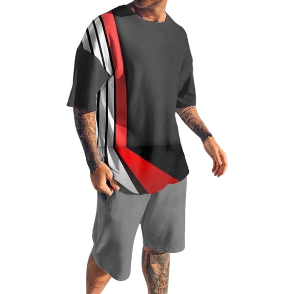 Vedolay Matching Short Sets For Men Men's Summer Casual Short Sleeve Muscle Tee Shirts and Classic Fit Sport Shorts Sets,Gray 4XL