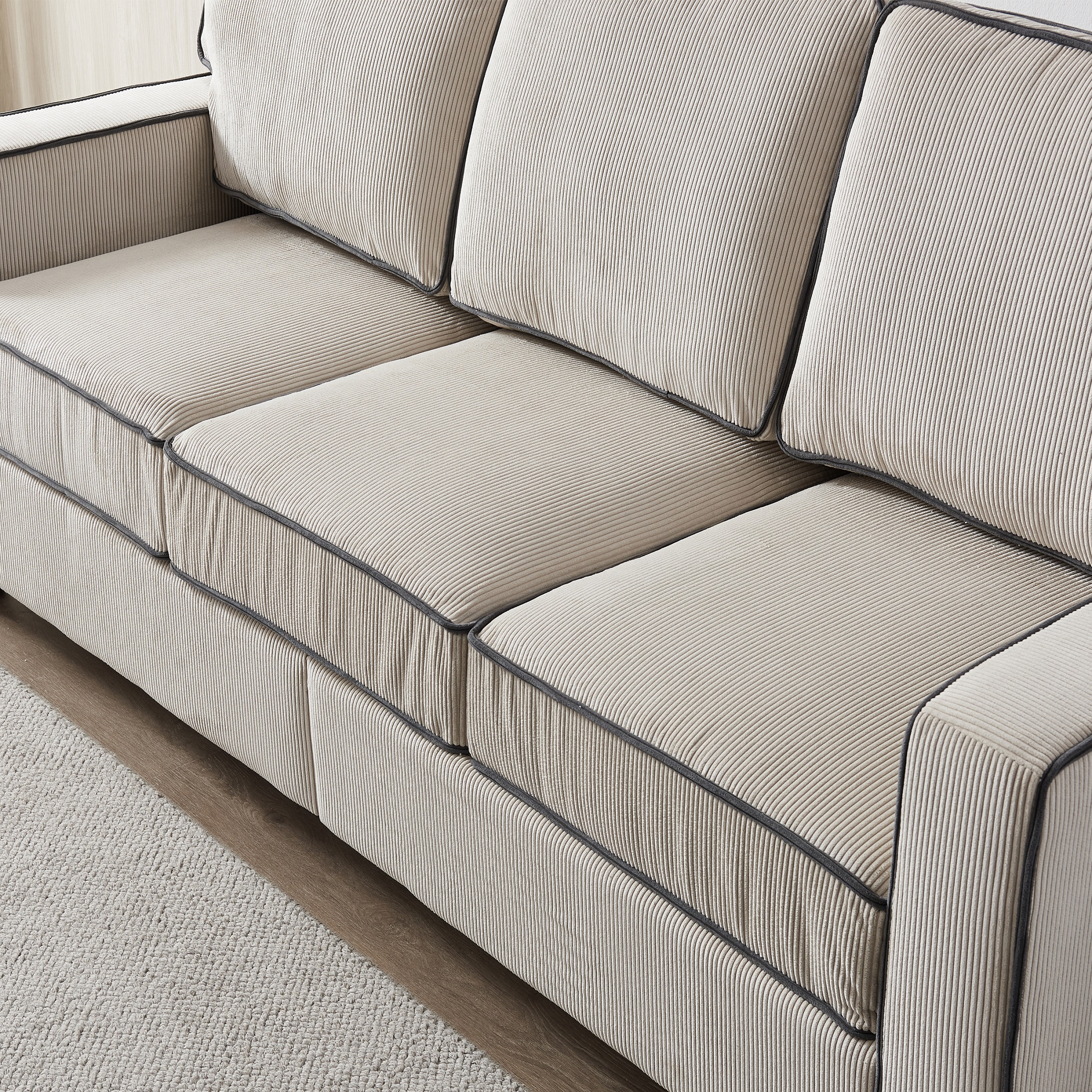 DEALTOPS Modern Sectional Sofa Corduroy Upholstered Sleeper Sofa Couch 3 Seater Sofa Chair for Living Room - Beige
