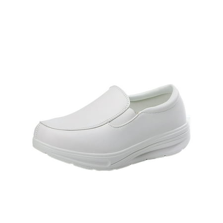 

Eloshman Womens Nurse Shoes Slip On Loafers Wedge Casual Sneakers Walking Comfortable Non-Slip Loafer Lightweight White 8.5