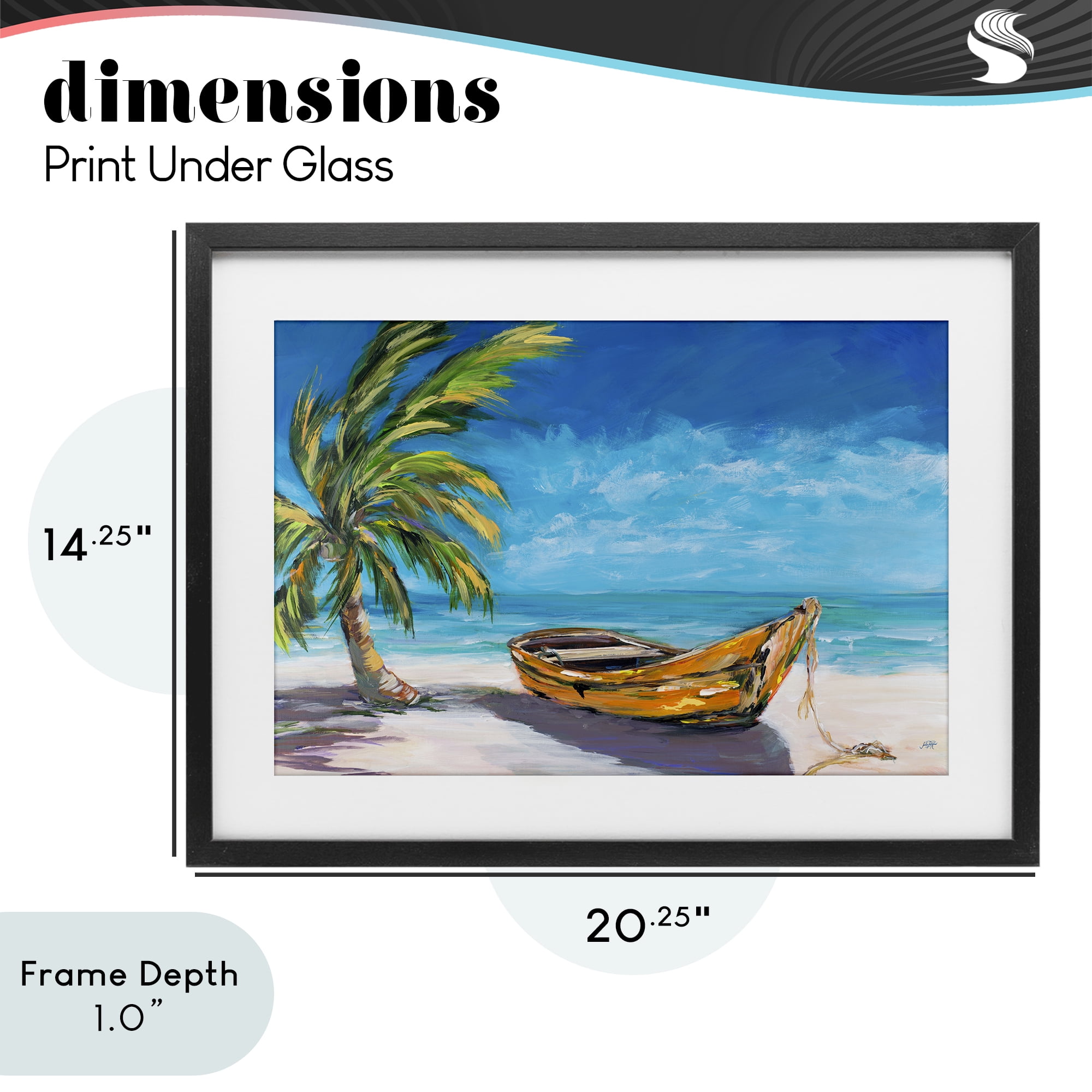 Stupell Industries Lost Island Palm & Boat Black Framed Print Under Glass, design by Julie DeRice