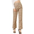 thumbnail image 5 of INSPIRE CHIC Women's Plaid Elastic Waist Button Zipper Straight Leg Long Pants L Light Khaki Brown, 5 of 8