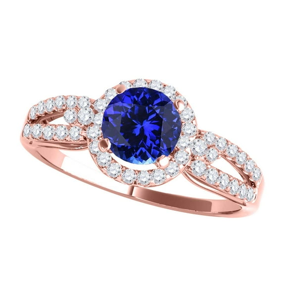 Mauli Jewels Engagement Rings for Women 1.15 Carat Halo Tanzanite And Diamond Engagement Ring 4 Prong-Setting 14k Rose Gold