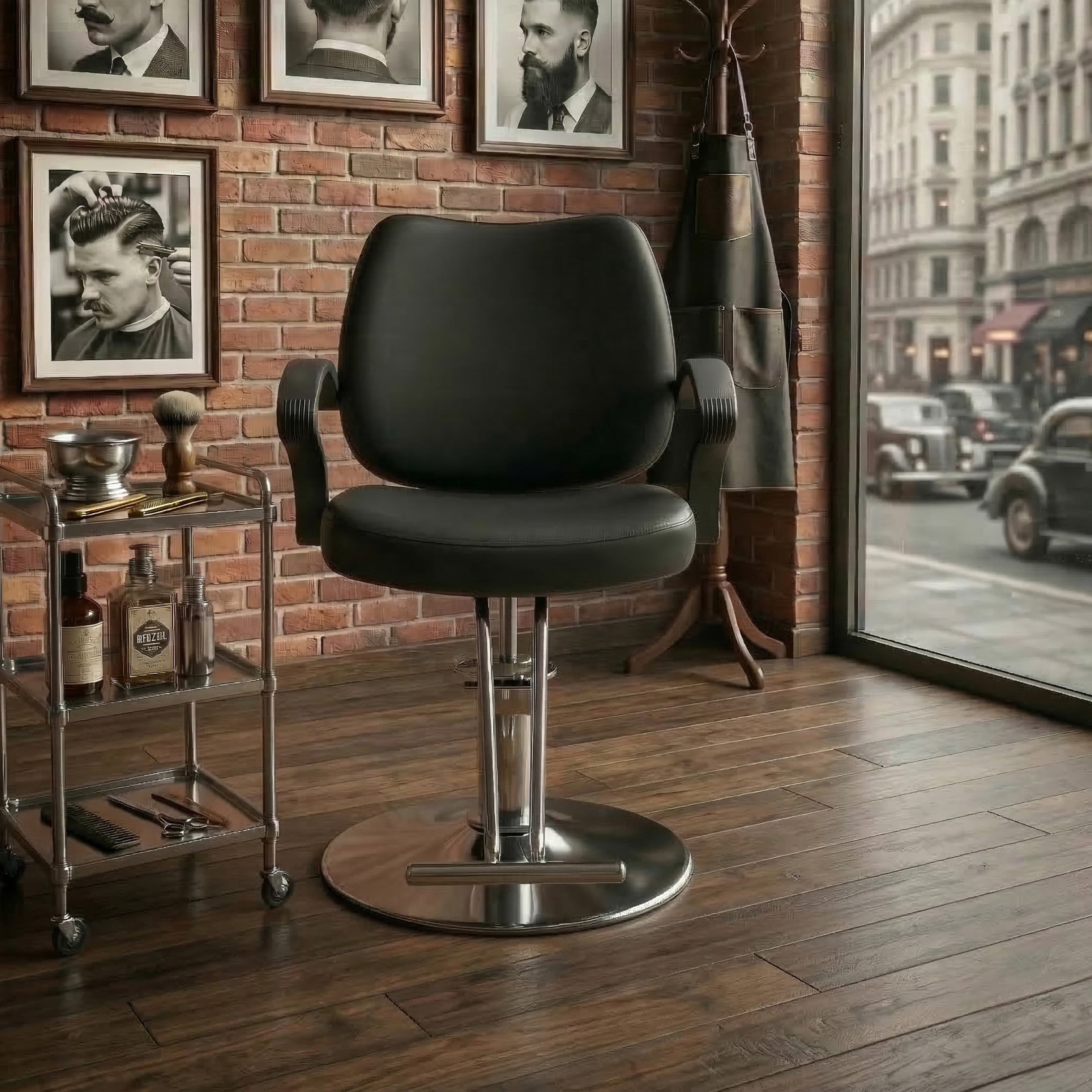 Noble House Hydraulic Barber Styling Chair, Adjustable Height, PU Upholstery, Black + Chrome