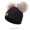thumbnail image 1 of Gorro de lana para niño pequeño, gorro de punto con doble pompón y giro invernal, color rosa, 1 of 1