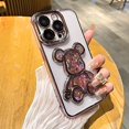 thumbnail image 2 of Electroplated for iPhone 14 Pro Max Case for Women Luxury Quicksand Case with Built-in Camera Lens Protector Clear Glitter Sparkly Bear Slim Shockproof Full Body Protecive Case (Pink), 2 of 12