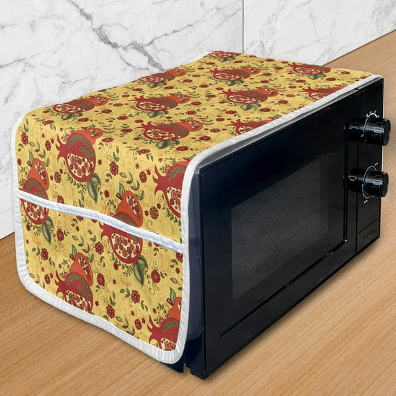 Oriental Microwave Oven Cover, Middle East Pattern Happy New Year in Hebrew Letters Apple Pomegranate, Water Resistant Organizer with Pockets for Kitchen, 36" x 12", Multicolor, by Ambesonne