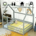 thumbnail image 2 of Full Size House Floor Bed, Wood Montessori Bed Frame with Fence Guardrails, House Beds Frame No Box Spring Needed（Full, Gray), 2 of 11