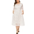 thumbnail image 5 of Eternatastic Womens Scooped Neckline Floral lace Top Plus Size Cocktail Party Midi Dress XL White, 5 of 6