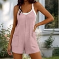 thumbnail image 2 of Rompers for Women Waffle Summer Casual Sleeveless Short Overalls Spaghetti Strap Shorts Jumpsuit with Pockets Pink, 2 of 9