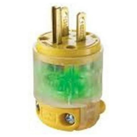 Leviton 515PV-LIT Not Not Available R50-Straight Blade Lighted Plug, 125 V, 15 A, 2 P, 3 W, 1 pack, Yellow