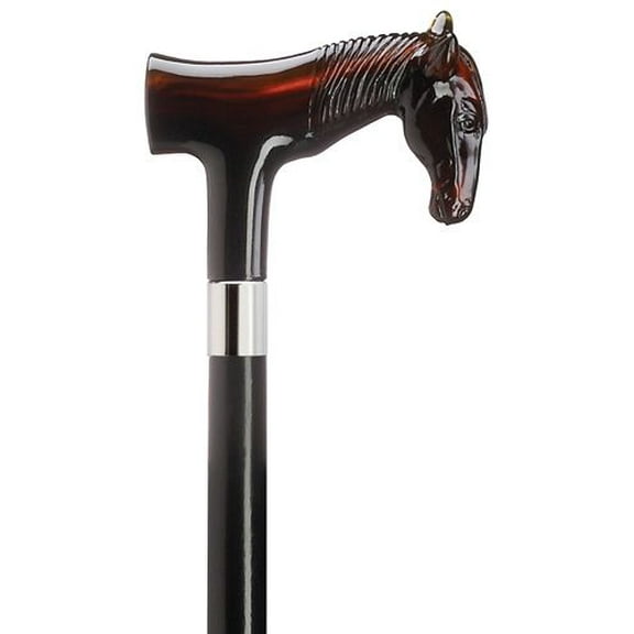 Walking Cane Shell Molded Horse Head Fritz Handle on black maple shaft, 36" long Horse Cane
