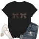 thumbnail image 1 of Camiseta informal de mujer con estampado de lazos: cuello redondo, manga corta, mezcla de poliéster y spandex, tallas S-XXL, para todas las estaciones, 1 of 3