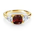 thumbnail image 2 of Gem Stone King 18K Yellow Gold Plated Silver Red Garnet and White Moissanite 3 Stone Engagement Ring for Women (2.79 Cttw, Gemstone January Birthstone, Available in Size 5, 6, 7, 8, 9), 2 of 3