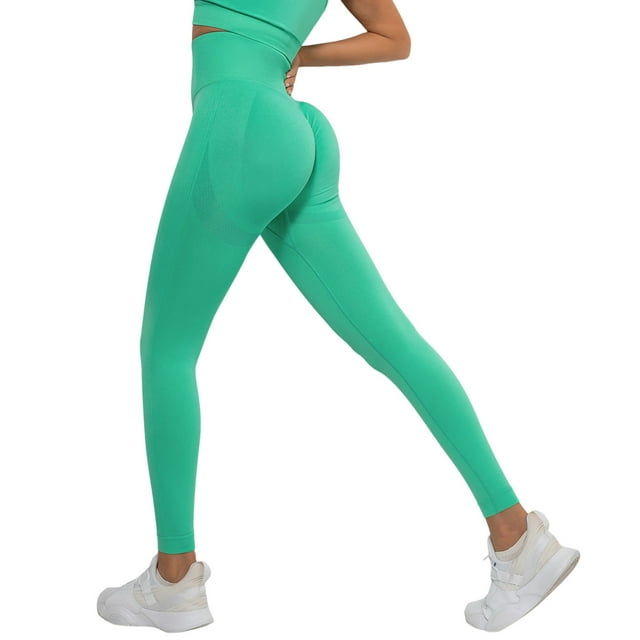 Pantalones de yoga elásticos de cintura alta para mujer - Leggings opacos con cintura en forma de V y efecto fruncido en los glúteos