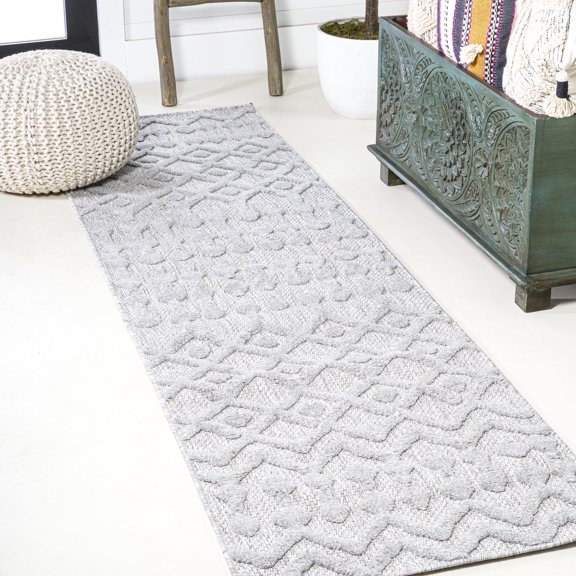 JONATHAN Y IBIZA 2 x 8 Runner Rug, Peralta Moroccan Diamond - Light Gray, IBZ103C-28