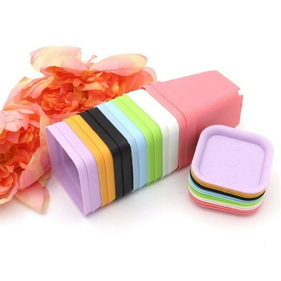 QZS 8 Pack Colorful Plastic Flowerpot,3 Inch Small Nursery Pots,Square Plant Pot,Succulent Planter,Seedling Pots with Saucers,for Indoor Outdoor Garden Balcony Office Decor (Random Color)