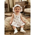 thumbnail image 5 of BemeyourBBs 2Pcs Newborn Baby Girl Summer Clothes Smocked Outfit Romper Dress Sleeveless Square Neck Floral Cherry Print Smocked Dress Sunhat Set, 5 of 9