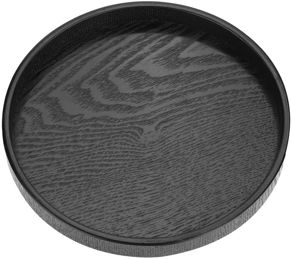 14 Inch Round Wood Serving Tray – Black Solid Wood Snack & Drink Tray With Raised Edges