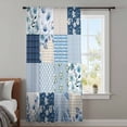 thumbnail image 4 of Blue Floral Sheer Curtains 54 Inches Long, Spring Flowers Plants Patchwork Grid Bohemia Light Filering Curtains, Breathable Simi Curtain Privacy Drapes for Kitchen Bathroom Small Window Treatment, 4 of 9