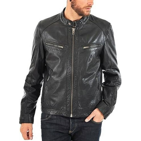 Men Leather Jacket Slim Fit Biker Motorcycle Genuine Black Lambskin Jacket A834