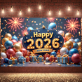 thumbnail image 6 of Golden Star Happy 2026 Banner Colorful Balloons New Year Backdrop Gift Boxes Fireworks 2026 Display for New Year Party Family Gathering Corporate Event, 6 of 9
