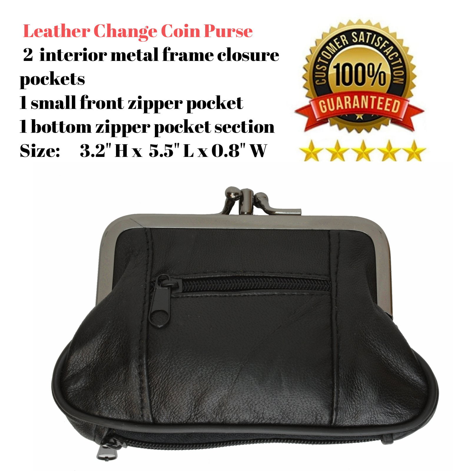 Genuine Leather Change Purse with Zipper Bottom Compartment Y062 (C)
