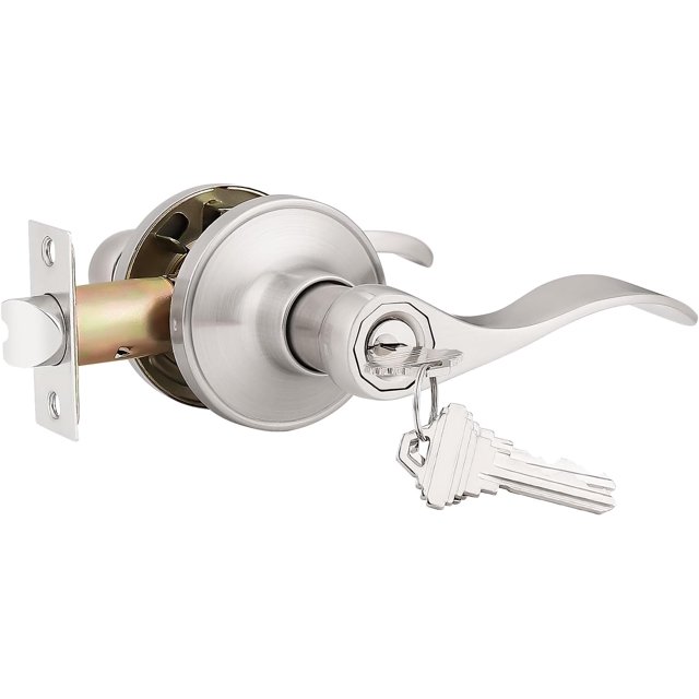 Poignée de Porte Extérieure Style Vague Classique à Clé Nickel Brossé Poignées de Porte Intérieures