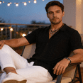 thumbnail image 3 of Men's Short Sleeve Knit Button-Down Shirt, Textured Cable Knit Polo Collar Casual Summer Shirt, 3 of 13