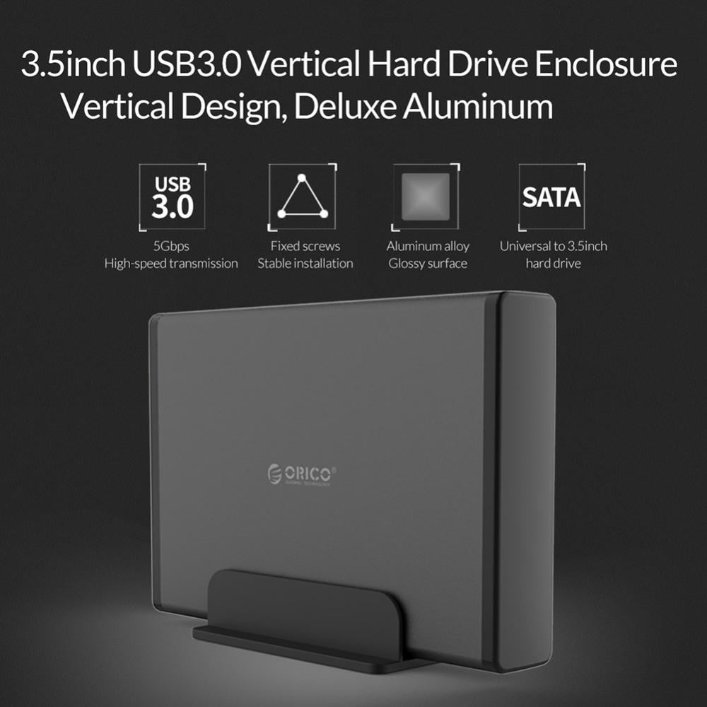 Support 16TB & UASP ORICO Type-C 3.5 inch Aluminum External Hard Drive Enclosure for 3.5 inch SATA HDD/SSD 