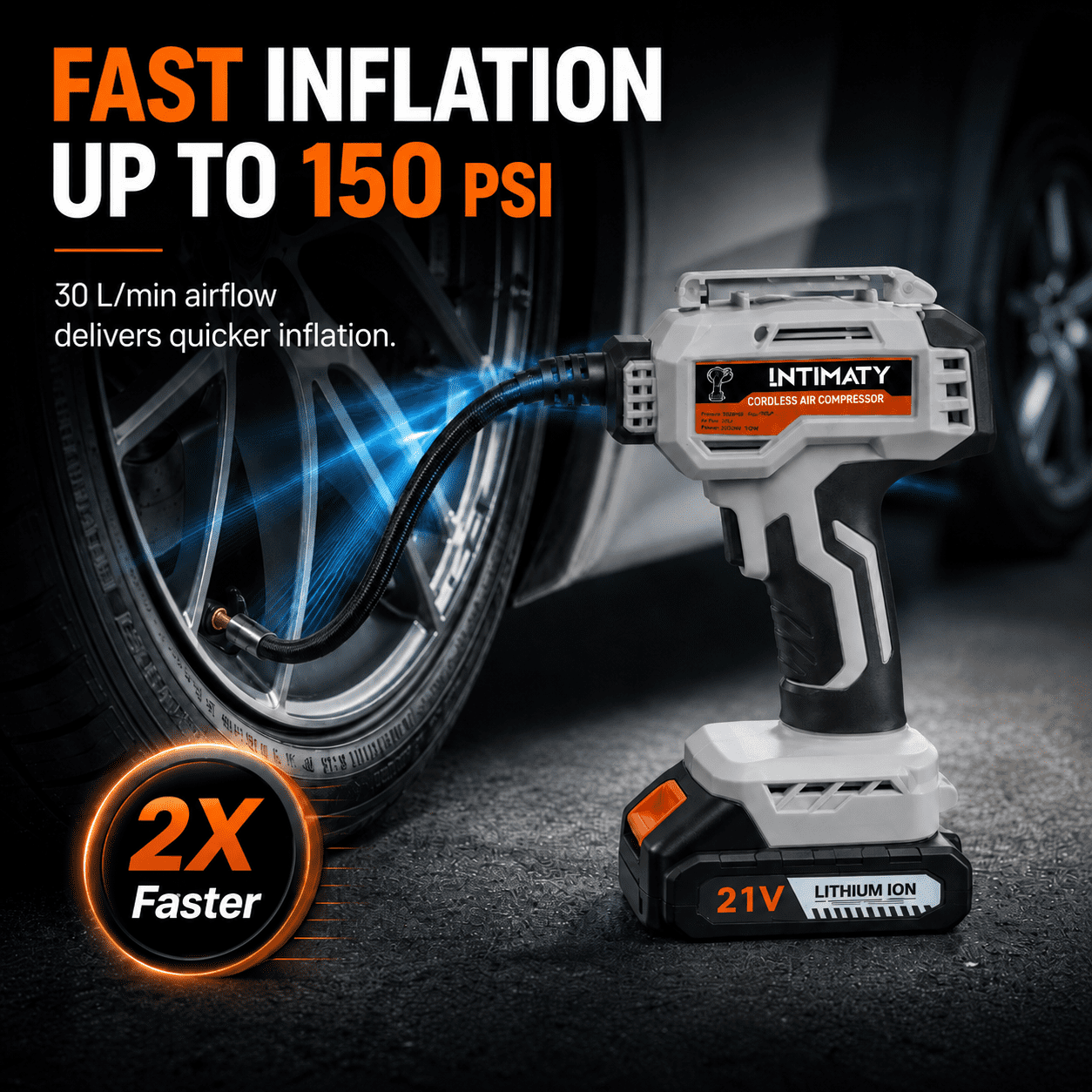 Cordless Tire Inflator, UNTIMATY Portable Air Compressor, 150PSI Handheld Air Pump with 21V Rechargeable Battery, Digital Pressure Gauge for Cars Motorcycles Gift, Gray