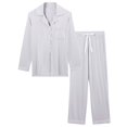 thumbnail image 4 of Lounge Sets for Women – Silk Pajamas for Women Set Button Up Two Piece Sets for Women Boho Sleepwear for Spa Day or Weekend New Fall Women's Pajama Set Long Sleeve Trousers Casual Home Wear, 4 of 4