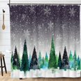 thumbnail image 2 of Bathroom Shower Curtain with Hooks Green Christmas Tree Pine Tree Snowflake Waterproof Polyester Bath Curtain 72"x72", 2 of 7