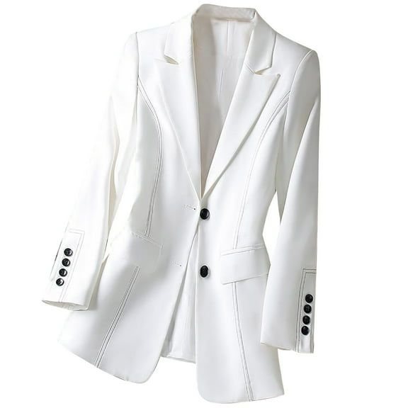 wdsxpo Jackets for Women Slim Fit Single-Breasted Suit Blazer Jacket Stitch Business Elegant Work Suit Office Blazer with Pockets