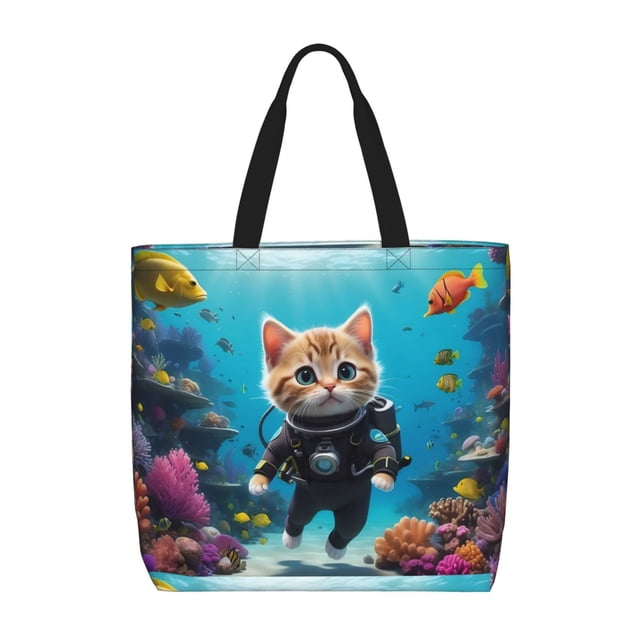 Xecao Underwater Diving Cat forReinforced Shoulder Tote Bag Scratch-Proof Design Spacious Organizer Crossbody Carry Daily Commute Must-Have