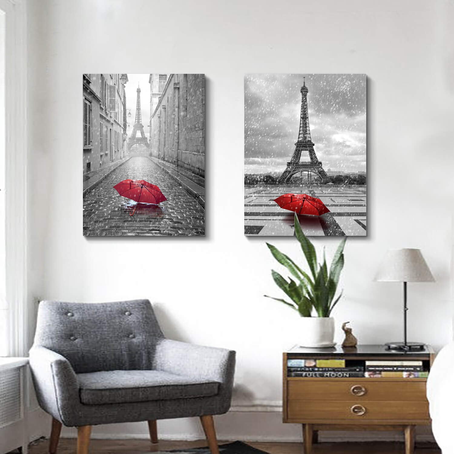 Art Tower Graphic Modern x Living Canvas & Wall White Cityspace x Eiffel Room (18\'\' Black Art Decor LIVEDITOR Print Painting 2pcs) for Paris Backgound 24\'\'