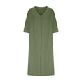 thumbnail image 3 of Plus Size Dresses for Curvy Women, Womens 3 4 Sleeve Dress Cotton Linen Casual Loose V Neck Straight Waistless Solid Color Maxi Dresses for Women 2023 Fall, 3 of 5