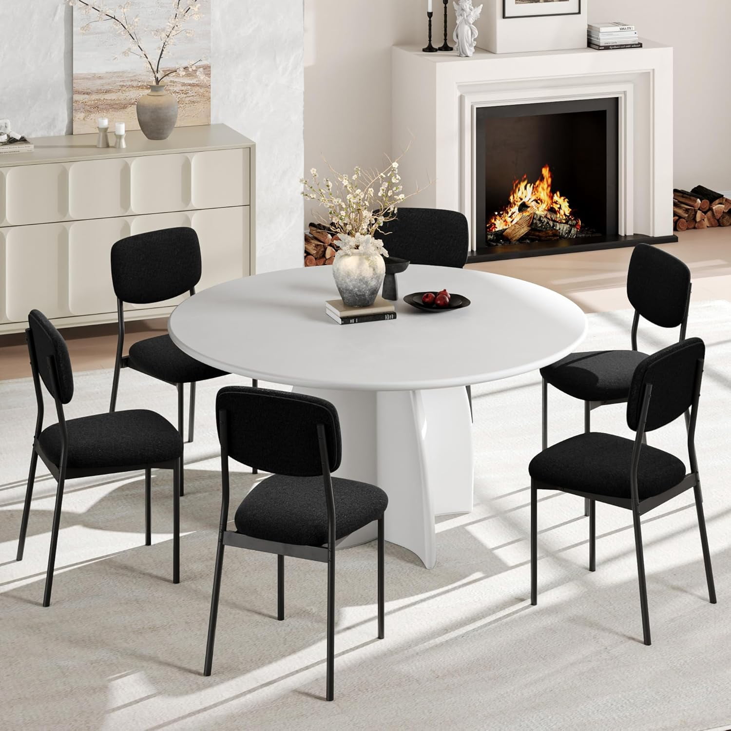 Upholstered Dining Chairs Set of 2, Stackable Modern Dining Room Chairs, Kitchen Chairs w/Soft Velvet Backrest & Sturdy Metal Legs ,Black