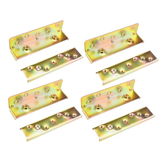 4 Pieces Bed Rail Brackets Bed Frame Connectors Furniture Hardware Heavy Duty Solid Iron for Wooden Bed Frames