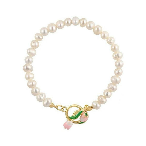 Elegant Freshwater Pearl Flower Bracelet Adjustable Women Party Bangle