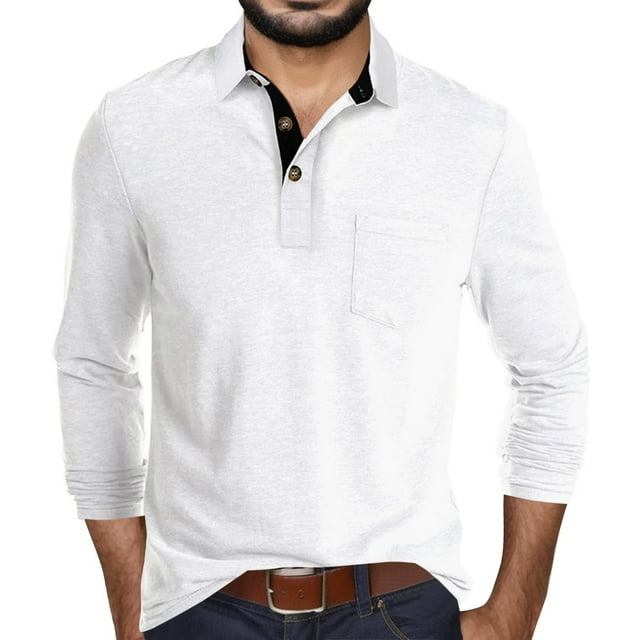 Men T Shirt for Men Autumn Winter Solid Color Lapel Long Sleeve Button Neck Striped Oversized Top from Men T Shirts