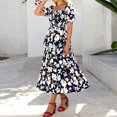 thumbnail image 6 of Aellinatey Womens Square Neck Smocked Dress Puff Short Sleeve Floral Casual Ruffle Tiered Maxi Wedding Guest Dresses, 6 of 8