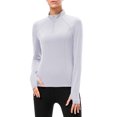 thumbnail image 1 of Camisa deportiva para mujer de color sólido con cuello alzado, de manga larga, con cremallera, elástica y que absorbe la humedad, ideal para yoga, correr y ropa deportiva de fitness., 1 of 7